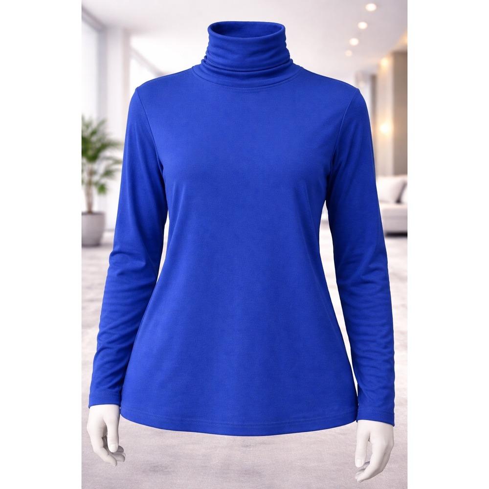 Denim & Co Essentials Royal Blue Cowl Neck Long Sleeve Top Gold Button Detail 1X